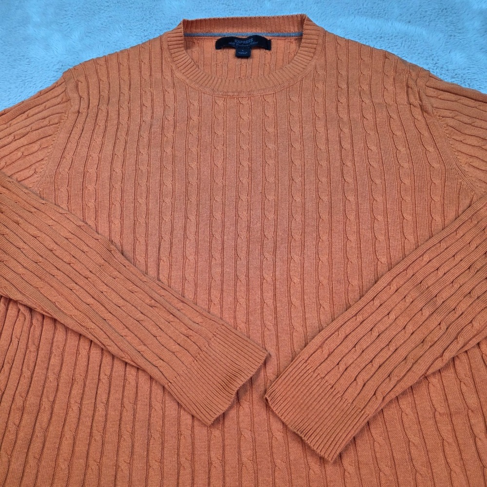 Express Silk Cashmere Sweater Men L Cable Knit Crewneck Long Sleeve Burnt Orange